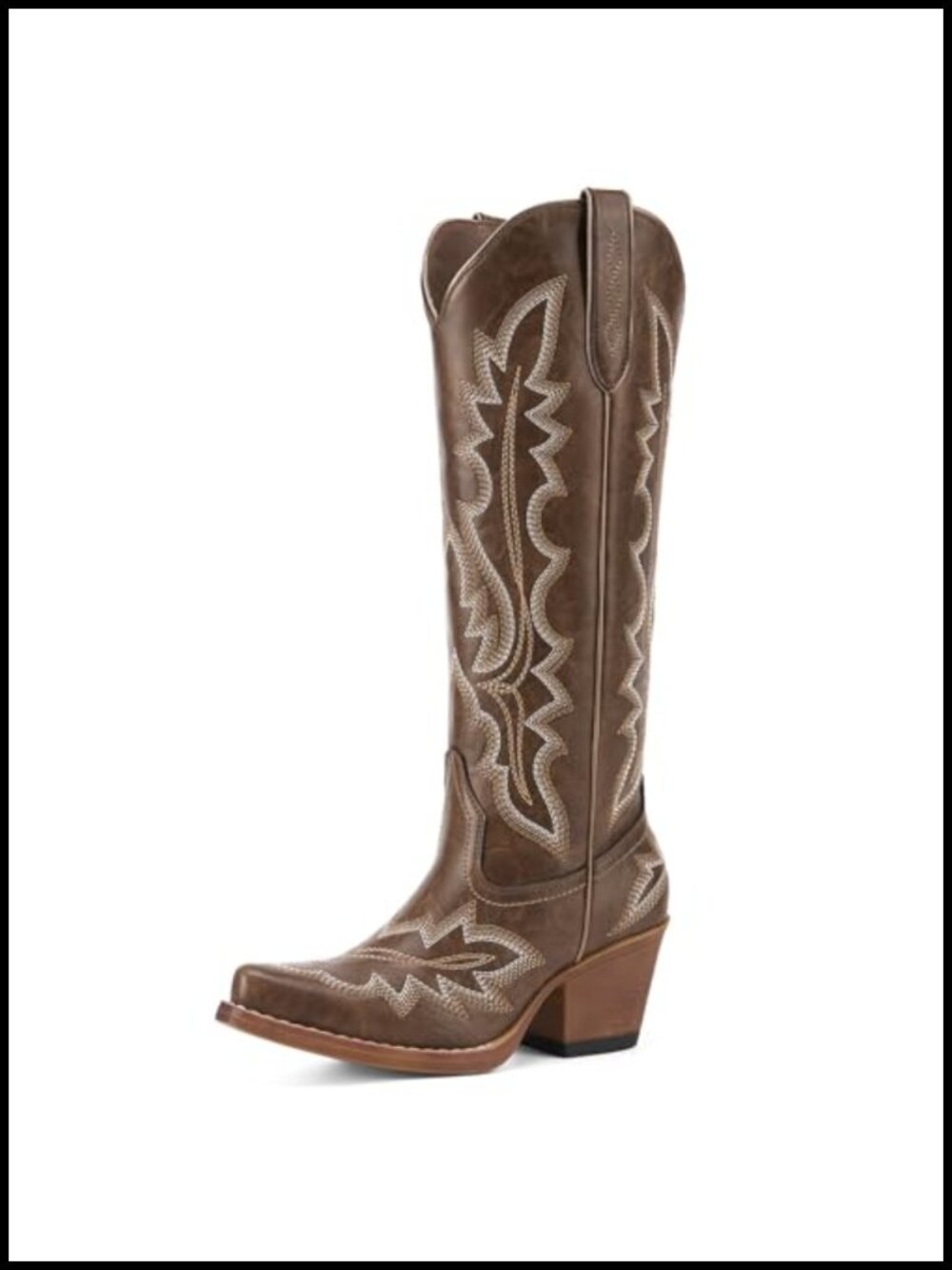 Knee High Cowboy Boots Women Cowgirl Snip Toe Synthetic Leather Pull On